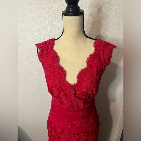 Tadashi Shoji (SALE) Red embroidered lace banded sheath dress in size 4 - Picture 4 of 9